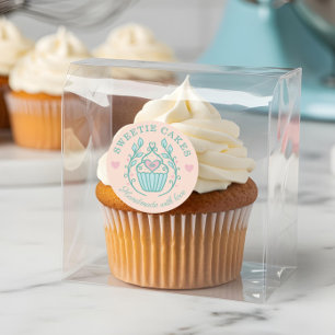 Adesivo Estilo Floral Cupcake Logotipo Leve Rosa