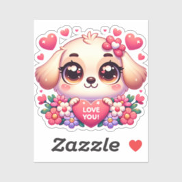 Adesivo Estilo Kawaii Cute Puppy com mensagem de amor