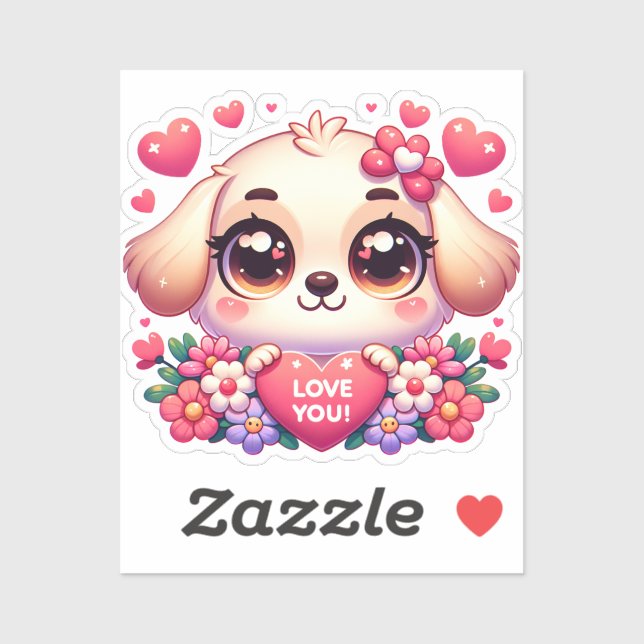 Adesivo Estilo Kawaii Cute Puppy com mensagem de amor (Folha)
