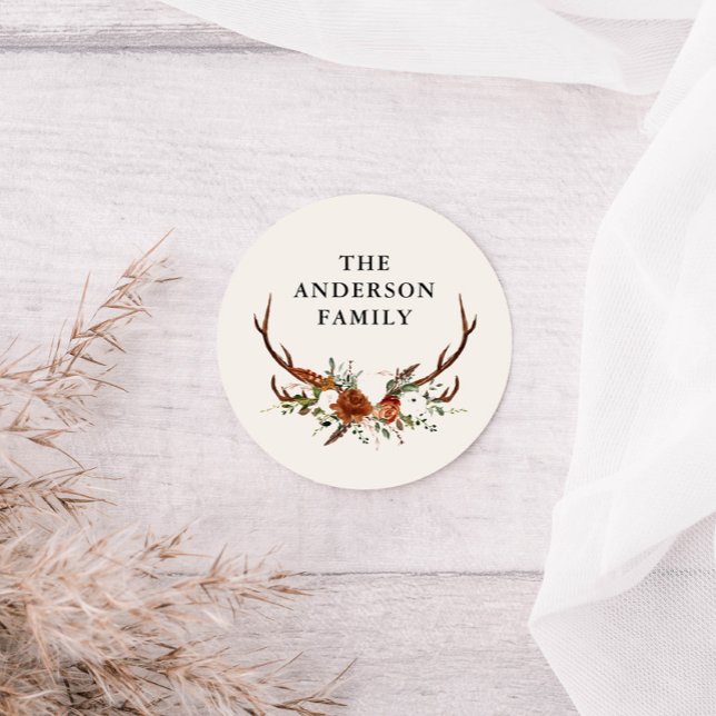 Adesivo estilo moderno elegante veado aquarela terracota (Criador carregado)