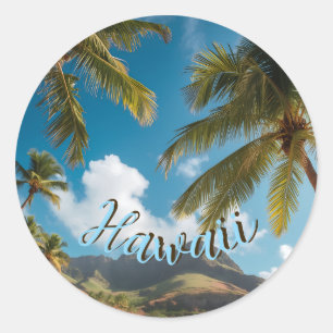 Adesivo Estilo Vintage Havaiano Palmeiras Mar Azul Céu Via