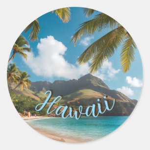 Adesivo Estilo Vintage Havaiano Palmeiras Mar Azul Céu Via