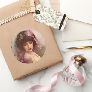 Adesivo Estilo Vintage Retrato da Linda Mulher Floral