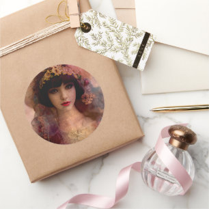 Adesivo Estilo Vintage Retrato da Mulher Bonita em Rosa