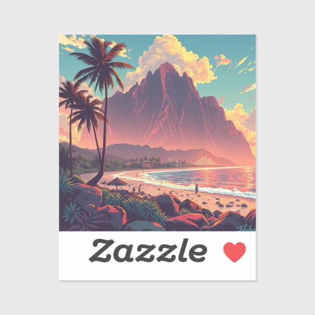 Adesivo Estilo Vintage Viagem Honolulu Médio Havaiano - Pa (Folha)