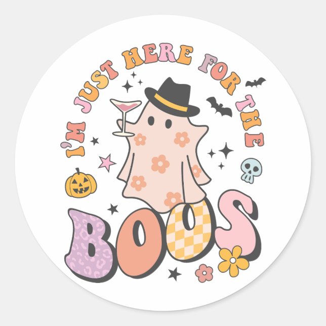 Adesivo Estou aqui para os Boos, Retro Groovy Halloween (Frente)