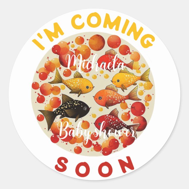 Adesivo Estou chegando Engraçado Chá de fraldas de Peixes  (Frente)