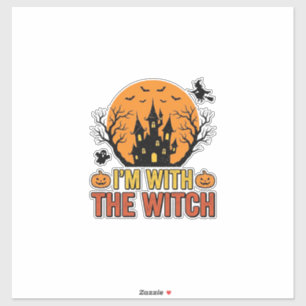 Adesivo Estou Com A Bruxa Design de Castelo de Halloween V