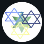 Adesivo Estrela Colorida De David Sticker<br><div class="desc">Na moda Hanukkah envelope selo adesivo,  com gráficos excelentes de estrelas verdes,  azuis e amarelas de David sobrepostas. Excelente como selos de envelopes para seus cartões ou convites de festas de Chanucá,  ou favoritos para festas para as crianças.</div>