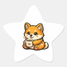Adesivo Estrela de Café Shiba Inu Fofo