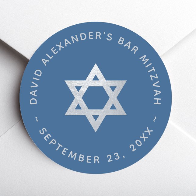 Adesivo Estrela de Davi Bar Mitzvah Clássico Azul Falso Pr (Criador carregado)