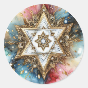 Adesivo Estrela de Davi Mármore Branco Dourado Abstrato Ro
