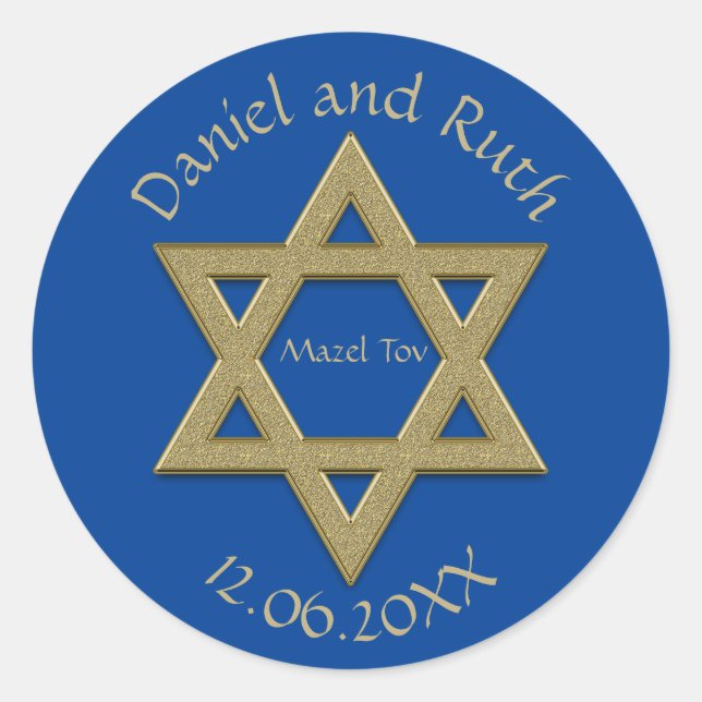 Adesivo Estrela de David editável Favor de casamento Mazel (Frente)