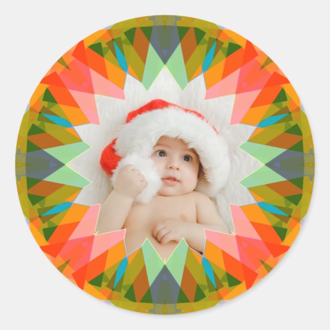 Adesivo Estrela de Natal Personalizada Rosa Verde Presente (Frente)