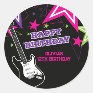 Adesivo Estrela do Rock Aniversário Guitarra Estrelas Rosa
