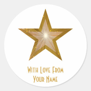 Adesivo Estrela "Dourado" 'com amor" do branco redondo da