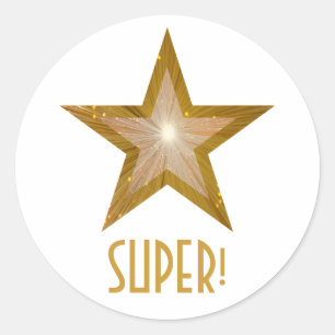 Adesivo Estrela Dourado "SUPER!" branco redondo da