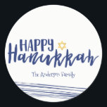 Adesivo Estrela Feliz de Hanukkah do David Sticker Gift Ta<br><div class="desc">Uma bela e na moda Feliz Estrela Hanukkah de David Sticker Gift Tag é perfeita para as suas necessidades de doação de presente de férias. Há outros produtos que combinam com este design.</div>