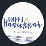 Adesivo Estrela Feliz de Hanukkah do David Sticker Gift Ta<br><div class="desc">Uma bela e na moda Feliz Estrela Hanukkah de David Sticker Gift Tag é perfeita para as suas necessidades de doação de presente de férias. Há outros produtos que combinam com este design.</div>
