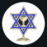 Adesivo Estrela Judaica<br><div class="desc">Dons judeus e ideias de presentes que exibem uma bela Estrela Judaica de David com um copo de vinho no centro.</div>
