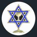 Adesivo Estrela Judaica<br><div class="desc">Dons judeus e ideias de presentes que exibem uma bela Estrela Judaica de David com um copo de vinho no centro.</div>