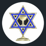 Adesivo Estrela Judaica<br><div class="desc">Dons judeus e ideias de presentes que exibem uma bela Estrela Judaica de David com um copo de vinho no centro.</div>