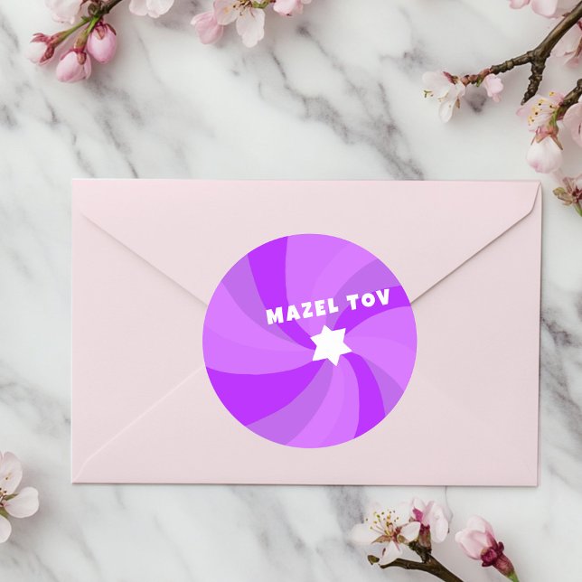 Adesivo Estrela Nadada Moderna de David MAZEL TOV Mitzvah (Modern Swirl Star of David MAZEL TOV Mitzvah Classic Round Sticker
)