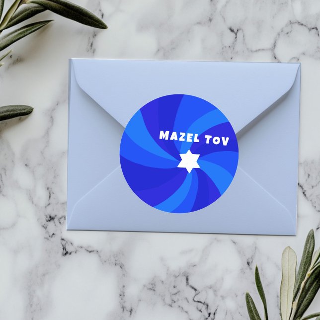 Adesivo Estrela Nadada Moderna de David MAZEL TOV Mitzvah (Modern Swirl Star of David MAZEL TOV Mitzvah Classic Round Sticker
)
