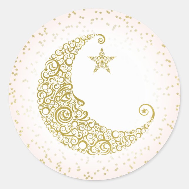 Adesivo Estrela Pequena Brilhante Lua Dourada Rosa (Frente)