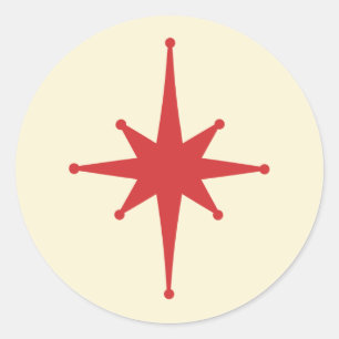Adesivo Estrela Retro Moderna do século médio em Vermelho 