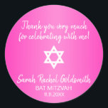 Adesivo Estrela Rosa Quente de David Bat Mitzvah Seals<br><div class="desc">Adicione este lindo adesivo de envelope redondo sela judeu Bat ou Bar Mitzvah aos seus convites, envelopes, cartas de agradecimento ou qualquer outro item como obrigado que você dá ou favorece. Para o menino ou para a menina. Design de letras de caligrafia branca moderna de Tendy. Fundo em matizes cor-de-rosa...</div>