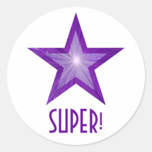 Adesivo Estrela Roxa 'SUPER'! branco-adesivo redondo