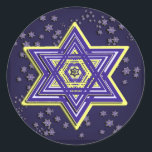 Adesivo Estrela Tecida de David Stickers<br><div class="desc">Esses adesivos apresentam um Magen David intricadamente tecido em azul e amarelo em um campo de estrelas menores Funciona bem em redondo ou quadrado. Perfeito para Hanukkah!</div>