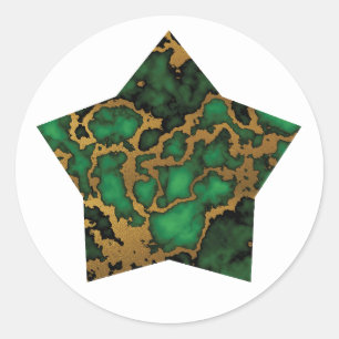 Adesivo Estrela Verde da Floresta Escura e Textura Dourada