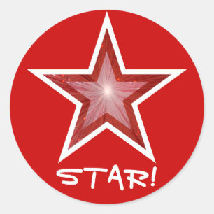 Adesivo Estrela vermelha "ESTRELA!" vermelho redondo da
