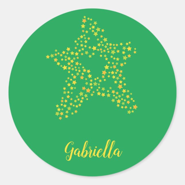 Adesivo Estrelas amarelas em estrela em verde (Frente)