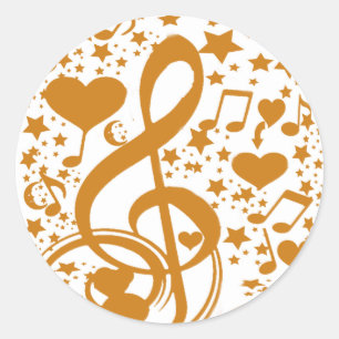 Adesivo Estrelas,Corações e as Notas Musicais,Ouro_