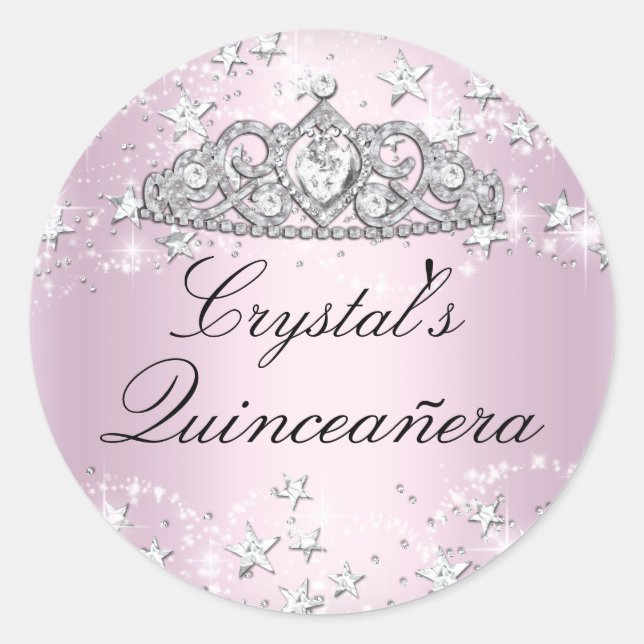 Adesivo Estrelas de Cinceanera de Estrelas Rosa Tiara (Frente)