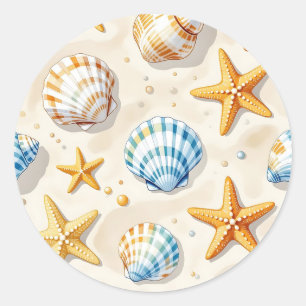 Adesivo Estrelas-do-Mar Conchas Marinhas Padrão de Praia