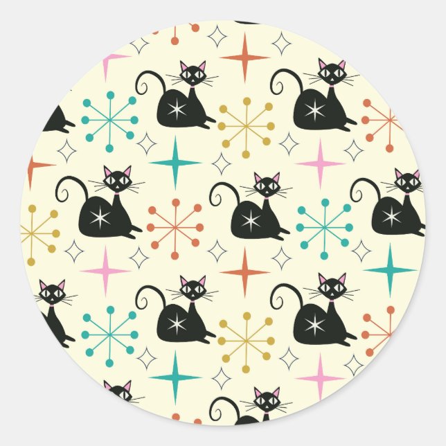 Adesivo Estrelas do Meio do Século com Gato Atômico Preto (Frente)