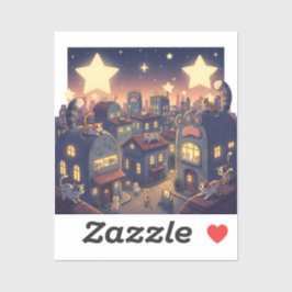 Adesivo Estrelas Sobre Cidade De Gato - Whimsical