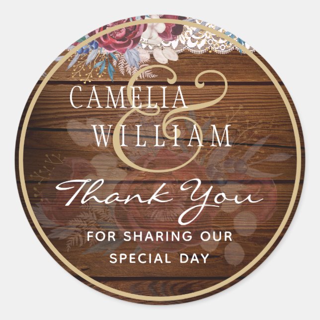 Adesivo Eterno Rustic Blue Burgundy Floral Lace Casamento (Frente)