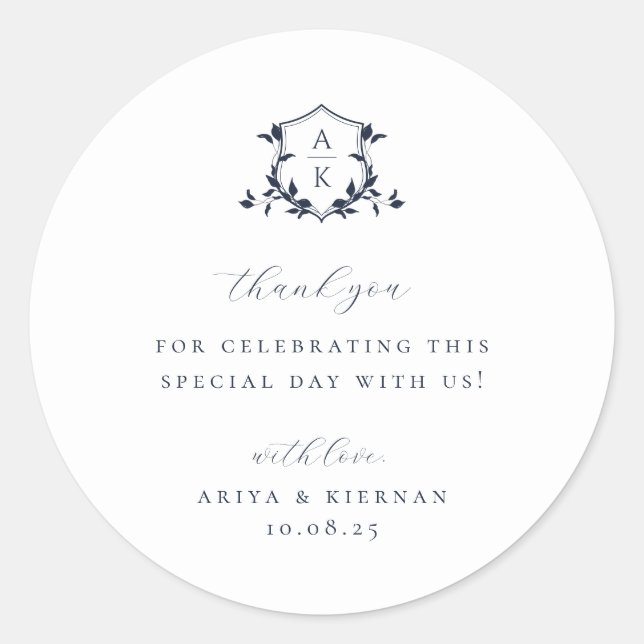 Adesivo Eterno Vinha Marinho Crest Casamento Monograma (Frente)