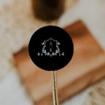 Adesivo Eterno Vinha Monograma Crest Preto<br><div class="desc">Elegante verde botânico enfeitado em crista,  monograma de casamento,  adesivo preto.</div>