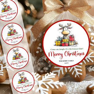 Adesivo etiqueta de Natal divertido com renas excê