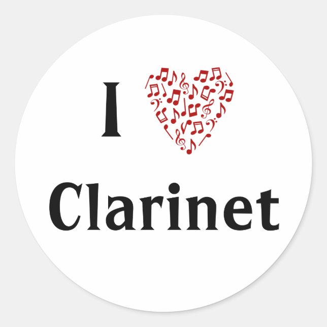 Adesivo Eu adoro Clarinet Red Heart of Music Notes (Frente)