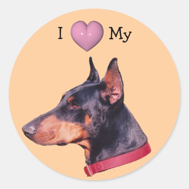 Adesivo Eu Adoro Coração, Meu Doberman Dog Sticker (Frente)