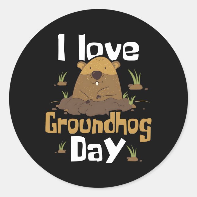 Adesivo Eu adoro o Dia do Groundhog Woodchuck Groundhog (Frente)