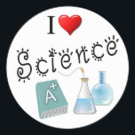 Adesivo Eu adoro o Science Heart Lab Classroom Round S<br><div class="desc">Use esses adesivos em relatórios de livros,  correspondência,  para decorar sua lanchonete ou outras formas criativas.</div>