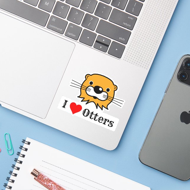 Adesivo Eu Adoro Otters. Cabeça de Otter (Notebook com iPhone)